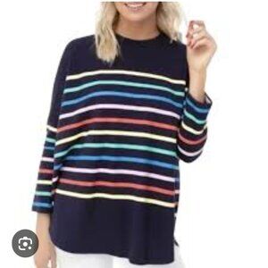POMANDER PLACE by Tuckernuck Women's Navy Striped Print Evie Swing Sweatshirt OS